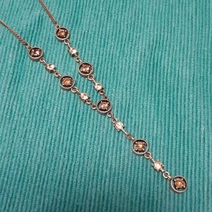 🌹Brown rhinestone copper tone Y necklace
